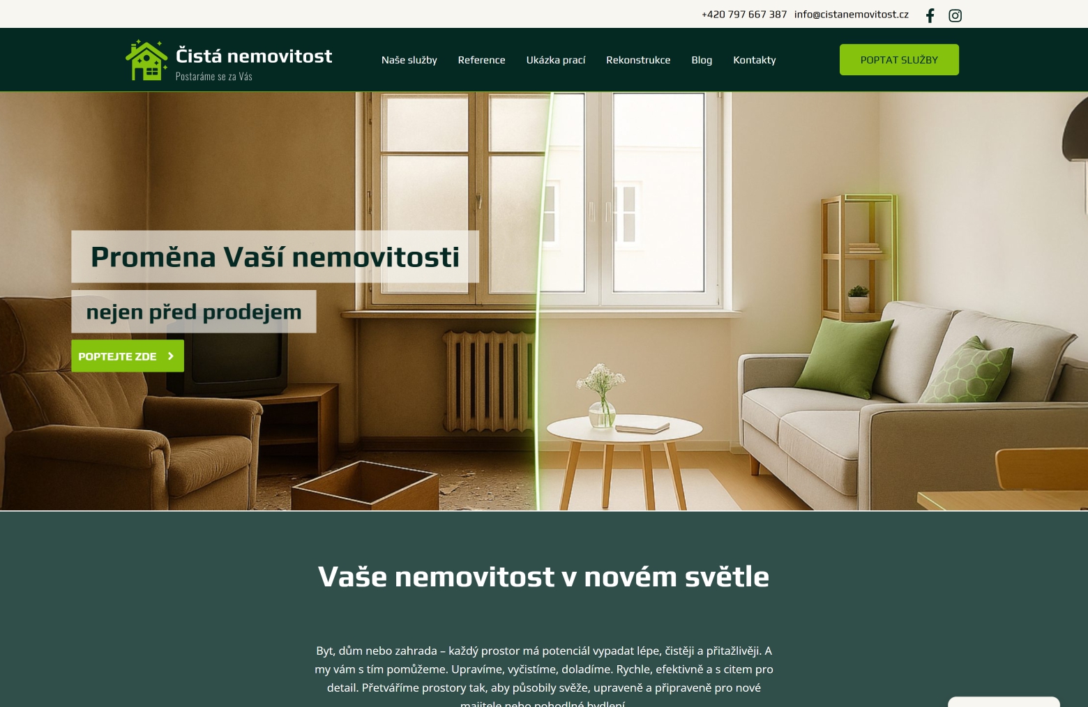 Ukázka webu CistaNemovitost.cz