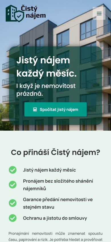 Ukázka webu CistyNajem.cz